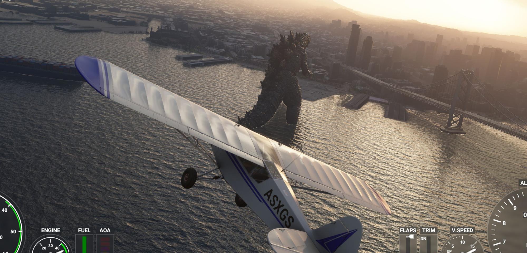 『Microsoft Flight Simulator』にゴジラを追加するMODがリリース。サンフランシスコを脅かす大怪獣を飛行機に乗ってのんびり見学_001