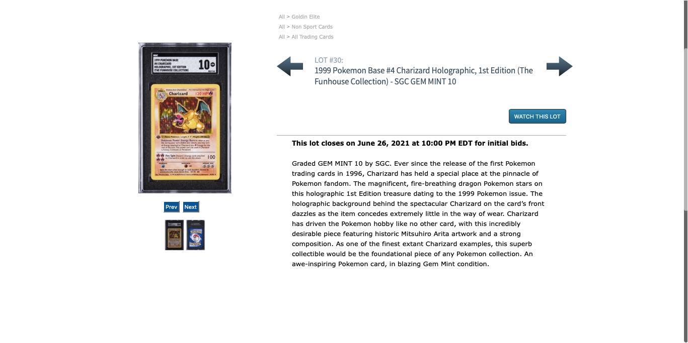 「ポケモンカードゲーム」の初期版・状態最高の超レアな「リザードン」がオークションサイトに出品中。2020年10月には約3850万円で落札された海外セレブも注目する一枚_001
