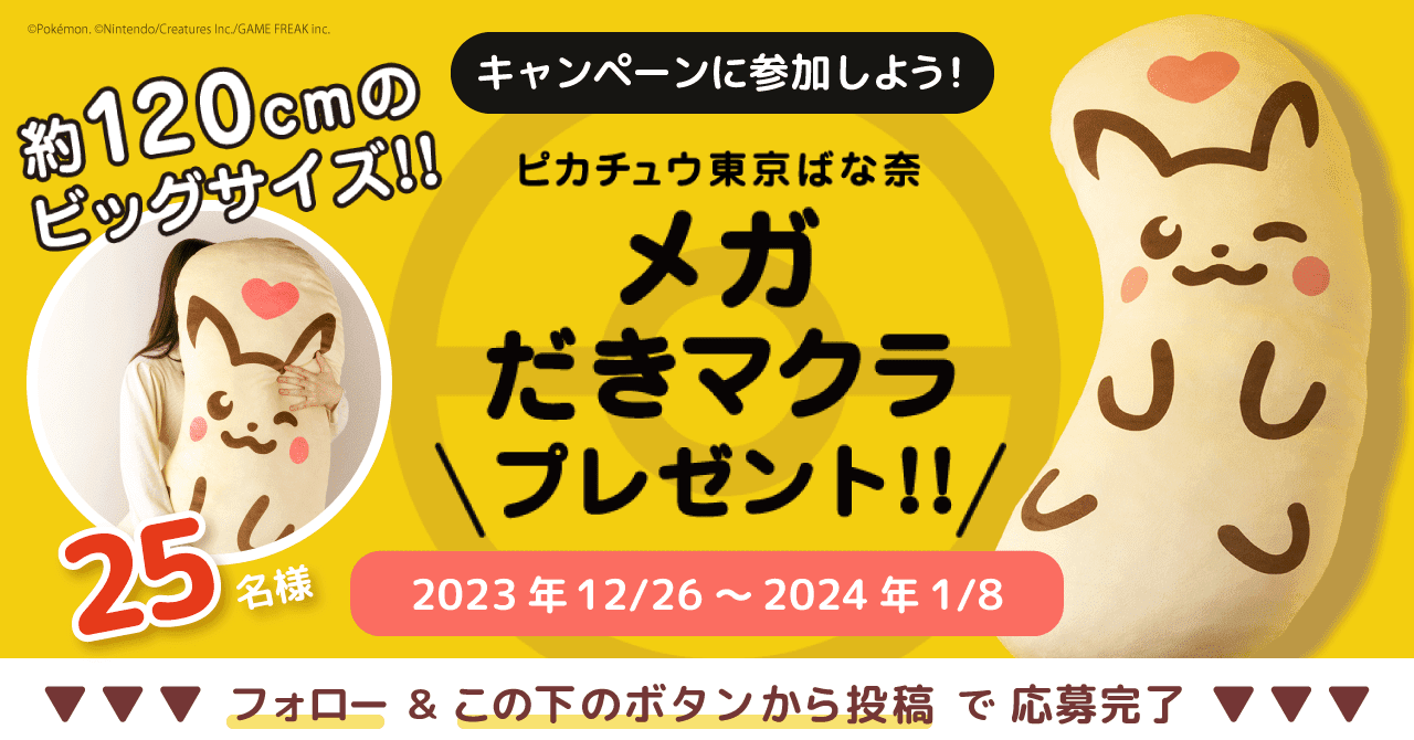 『ポケモン』より「ピカチュウ東京ばな奈」の“巨大抱き枕”が当たるキャンペーンが開催決定_001