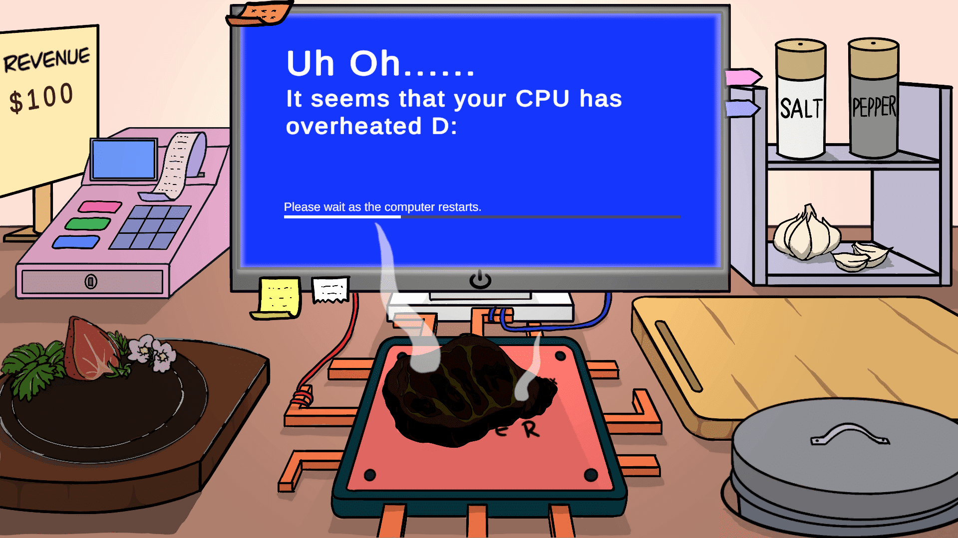 『CPU-Chef』が無料で公開。高温のCPUでステーキを焼いてお金を稼ぐシミュレーションゲーム_003