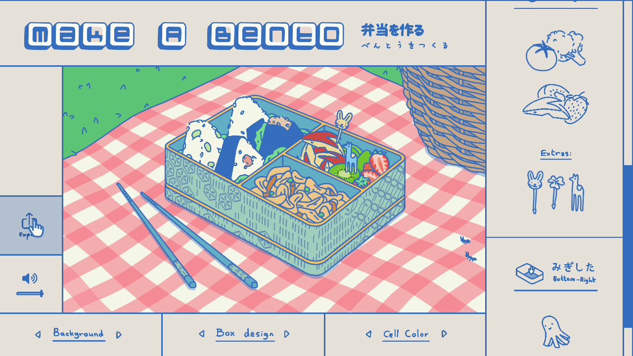 『Make a bento』がItch.ioにて無料で公開。具材、箱、背景を選んで可愛いお弁当を作るミニゲーム_001